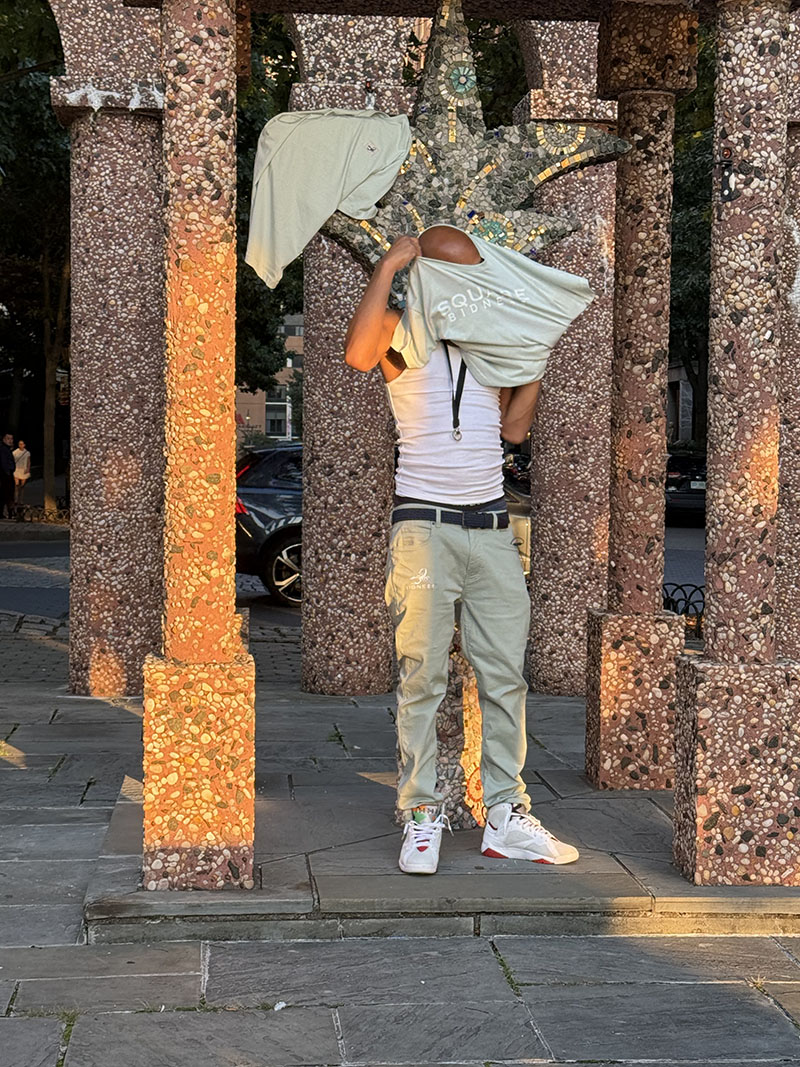 Liberty tee draped over NYC sculpture